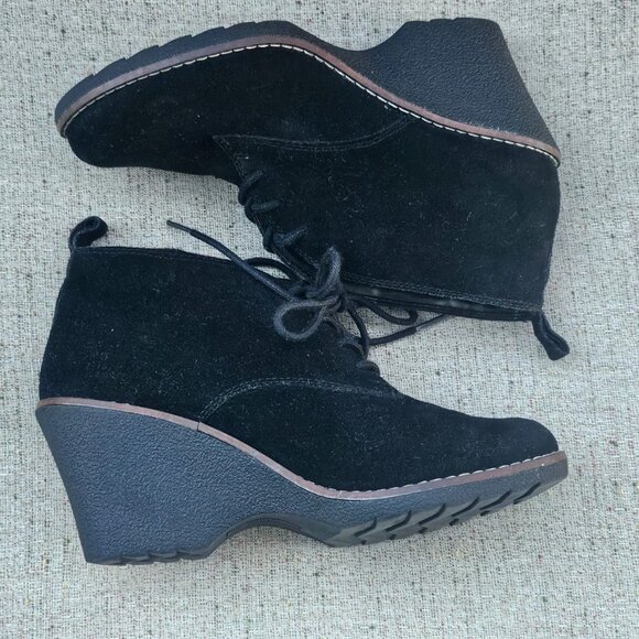 White Mountain Women Wedge Bootie Black Suede Leather Lace Up Shoes Size 8.5 - Picture 7 of 12